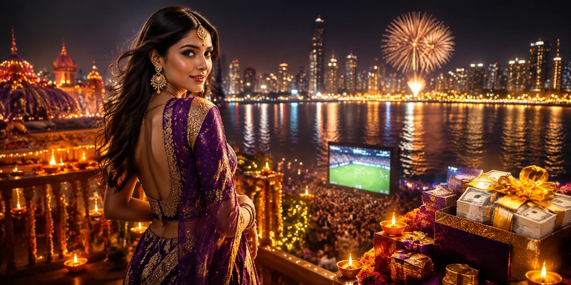 Vibrant scene of Mumbai entertainment district during Diwali festival